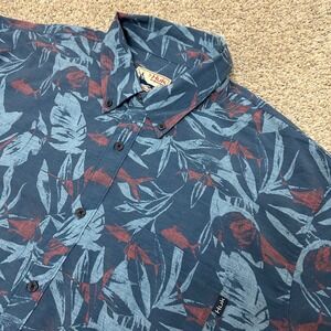Huk Fishing Shirt Kona 2XL Blue Tropical Fish Print Short Sleeve Button Down